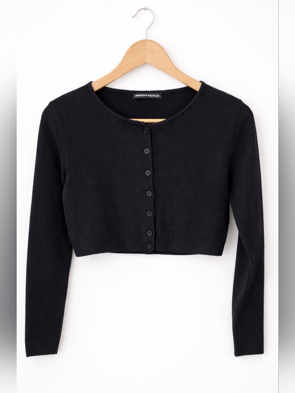 Brandy Melville Blue Cropped Button Cardigan One Size Ribbed Long Sleeve Top